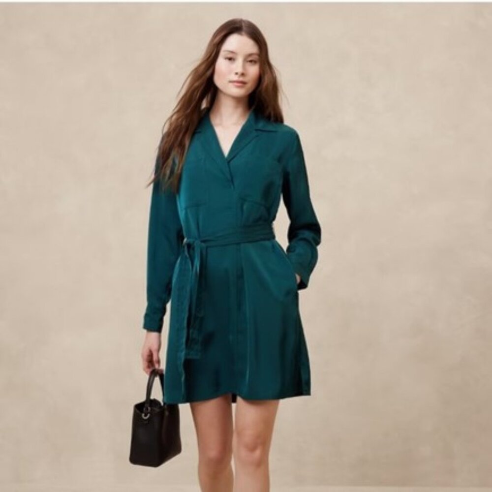 NWT, BANANA REPUBLIC, Teal Satin Twill Dress - XS